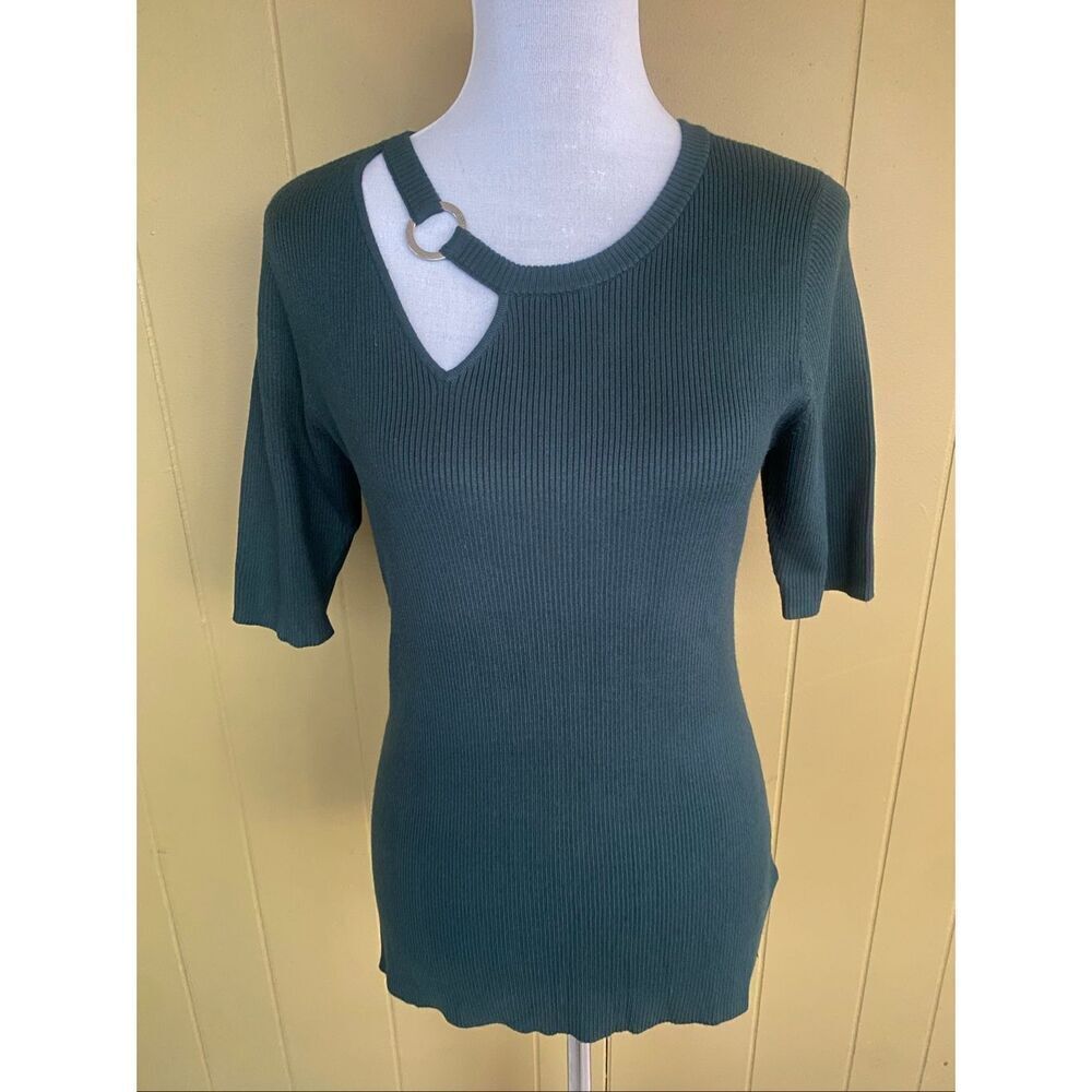 International Concepts INC women XL scoopneck open cut ribbed elbow sleeve top